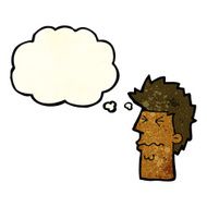 cartoon stressed out face with thought bubble N3