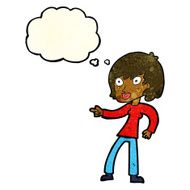 cartoon woman pointing with thought bubble N44