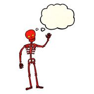 cartoon waving skeleton with thought bubble N3