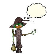 cartoon witch casting spell with thought bubble N6