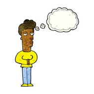 cartoon jaded man with thought bubble N5