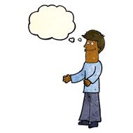 cartoon man shrugging shoulders with thought bubble N6