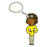 cartoon aviator woman with thought bubble