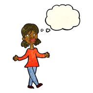 cartoon woman with no worries thought bubble N7
