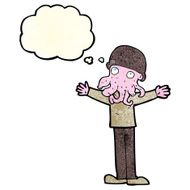 cartoon alien squid face man with thought bubble N3