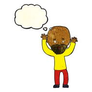 cartoon bearded man panicking with thought bubble N3