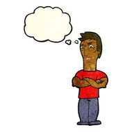 cartoon annoyed man with folded arms thought bubble N6