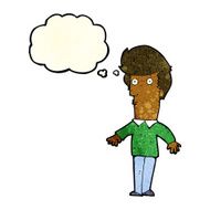 cartoon startled man with thought bubble N11