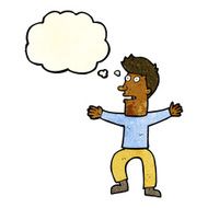 cartoon startled man with thought bubble N12