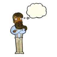 cartoon bearded hipster man with thought bubble N3