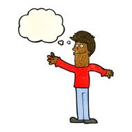 cartoon happy man waving with thought bubble N9