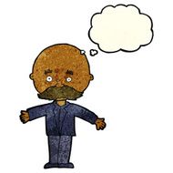 cartoon bald man with open arms thought bubble N3
