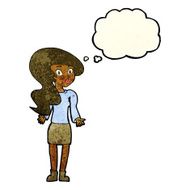 cartoon woman shrugging shoulders with thought bubble N104