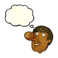 cartoon happy male face with thought bubble N5