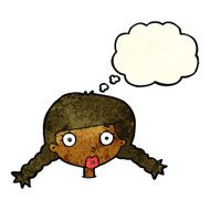 cartoon confused female face with thought bubble N3