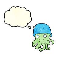 cartoon alien head wearing hat with thought bubble N3