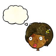 cartoon surprised female face with thought bubble N14