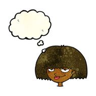 cartoon mean female face with thought bubble N3