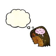 cartoon female head with brain symbol thought bubble N5