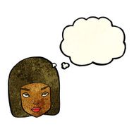 cartoon annoyed female face with thought bubble N3