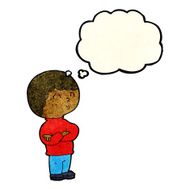 cartoon boy with folded arms thought bubble N5