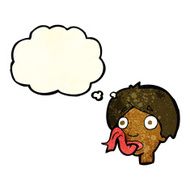 cartoon head sticking out tongue with thought bubble N3