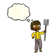 cartoon farmer with pitchfork thought bubble N2
