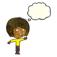 cartoon happy girl waving with thought bubble N3