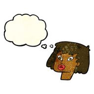 cartoon pretty female face with thought bubble N23