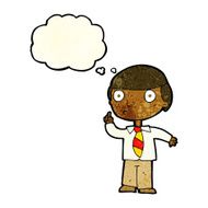 cartoon school boy with thought bubble N3