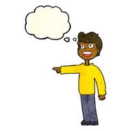 cartoon man pointing and laughing with thought bubble N7