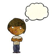 cartoon happy man with folded arm thought bubble N3