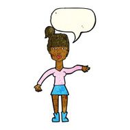 cartoon woman making dismissive gesture with thought bubble N5