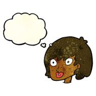 cartoon happy female face with thought bubble N40