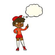 cartoon skater girl giving thumbs up symbol with thought bubble N3