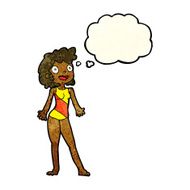 cartoon woman in swimming costume with thought bubble N3