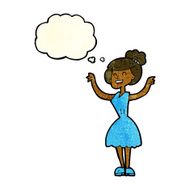 cartoon woman with raised arms thought bubble N3