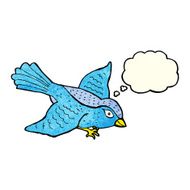 cartoon flying bird with thought bubble N5