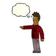 cartoon happy pointing man with thought bubble N6