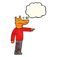 cartoon fox man pointing with thought bubble N3