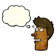 cartoon shocked male face with thought bubble N3