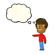 cartoon happy man pointing with thought bubble N14