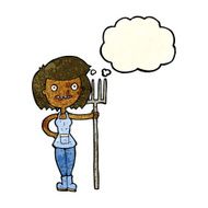cartoon happy farmer girl with thought bubble N2