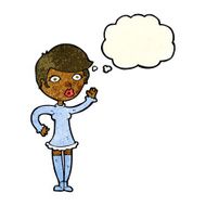 cartoon pretty woman waving with thought bubble N21