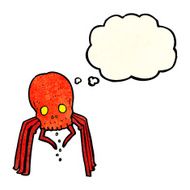 cartoon spooky skull spider with thought bubble N3