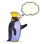 cartoon emperor penguin waving with thought bubble N2