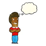 cartoon man with folded arms grinning thought bubble N3