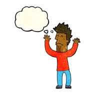 cartoon stressed man with thought bubble N17