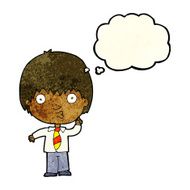 cartoon school boy answering question with thought bubble N12