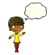 cartoon waving woman with thought bubble N37